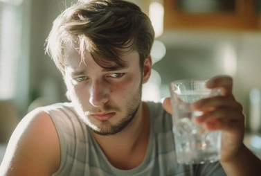 молодой мужчина, страдающий от похмелья